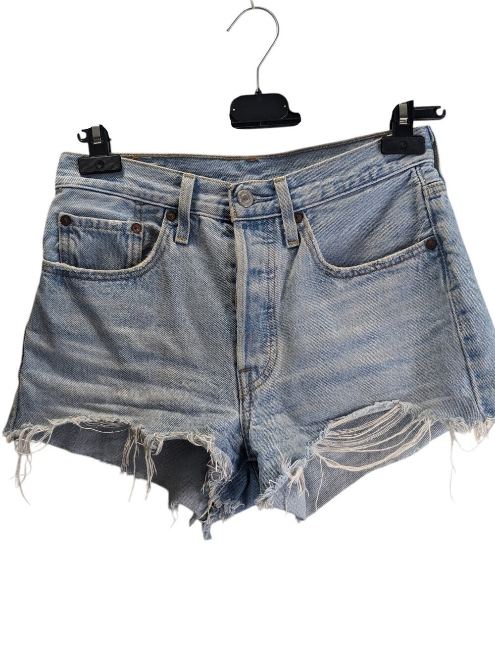 Levi's 501 Button Zip Women’s Light Blue Distressed Denim Cutoff Shorts Size 26